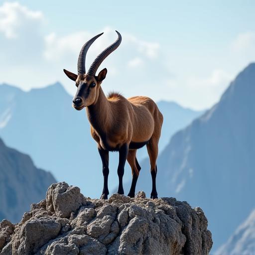 A wild ibex standing majestically on a rocky outcrop.