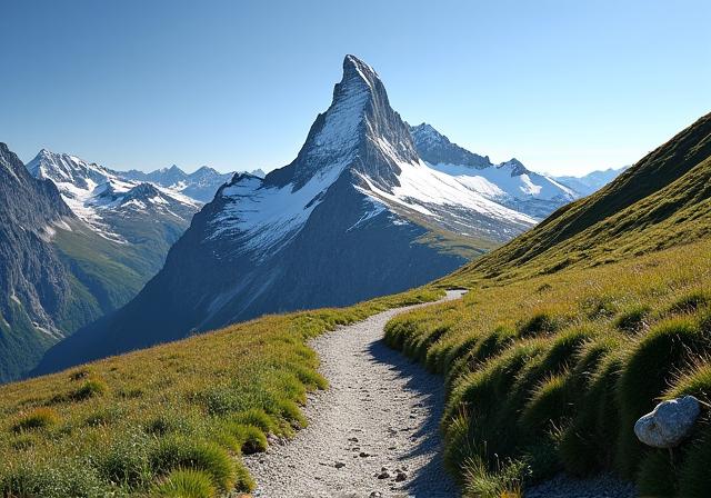 A clear view of the Matterhorn from a trail near Zermatt.
